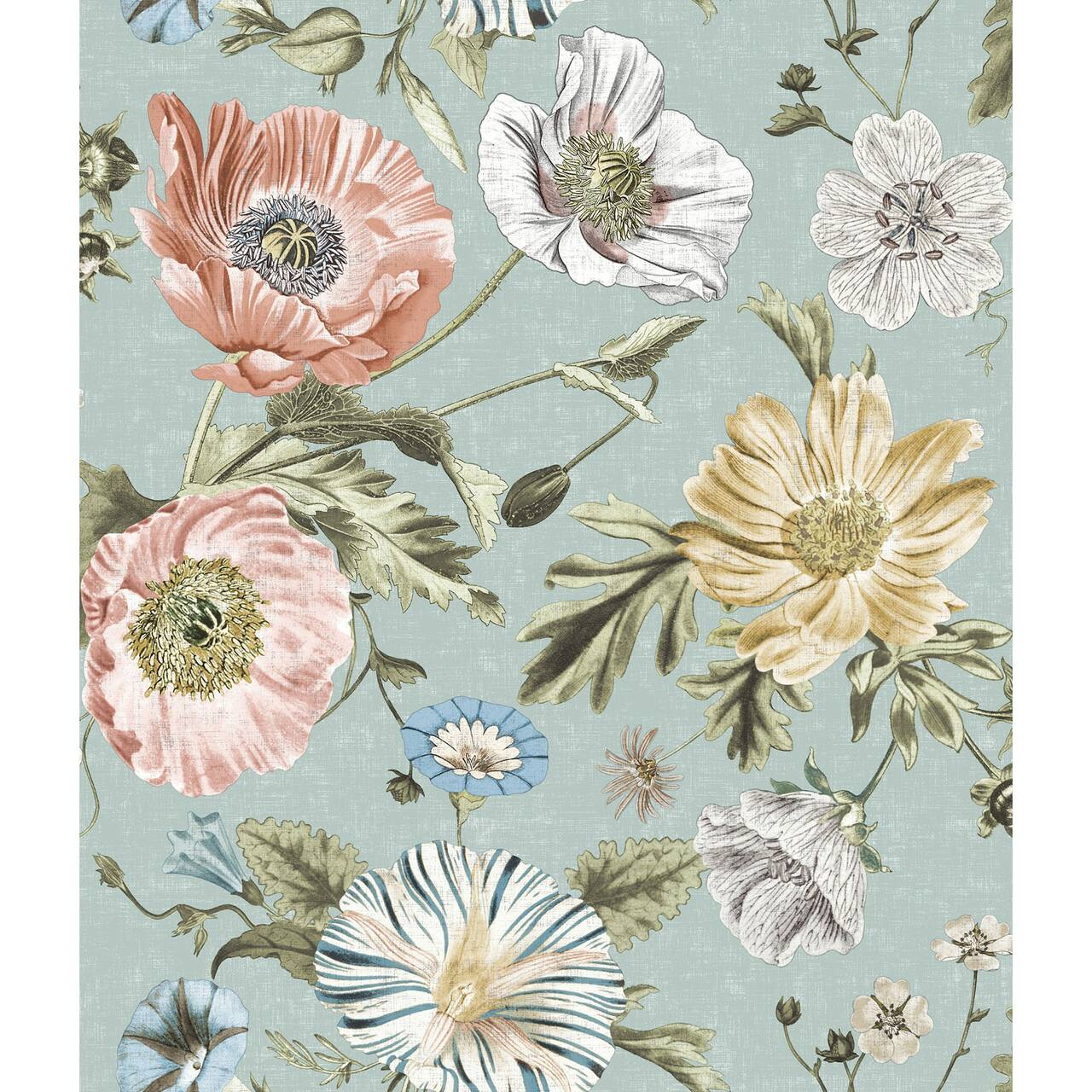 RoomMates Blue Vintage Poppy Peel & Stick Wallpaper